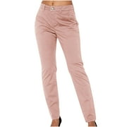 XFLWAM Women's Slacks Pants for Work Pressional Pull On Mid Waisted Full Length Slim Fit Trousers Regular Dress Pants